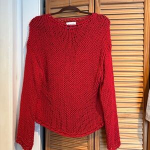 Massimo Dutti Red Open Knit Women's Sweater size Small crochet boho slouchy